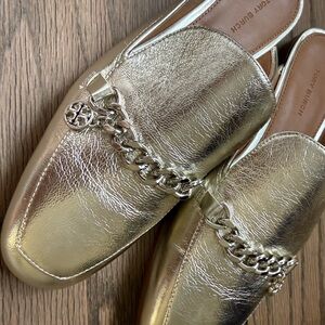 Tory Burch Metallic Gold Chain Loafers